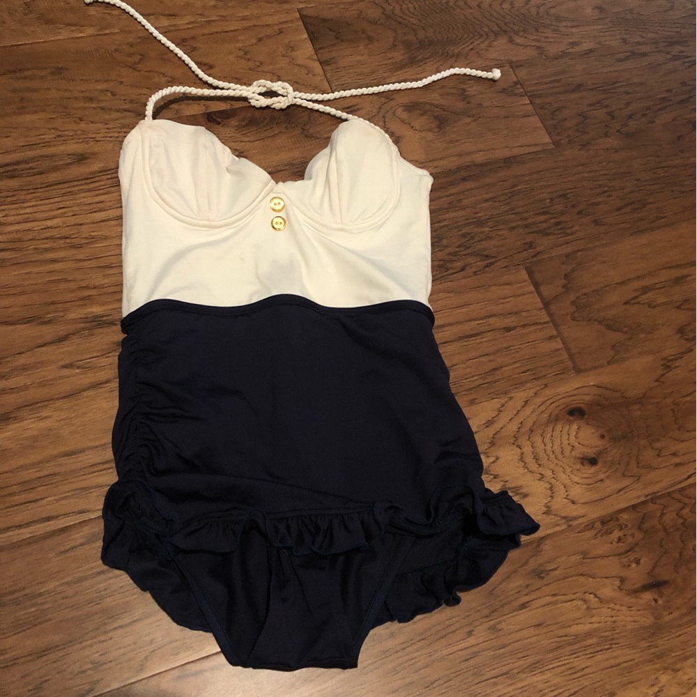 Kerry Cushman retro sailor one piece halter top swim - size small